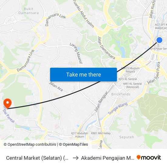 Central Market (Selatan) (Kl109) to Akademi Pengajian Melayu map