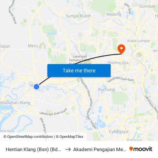 Hentian Klang (Bsn) (Bd580) to Akademi Pengajian Melayu map