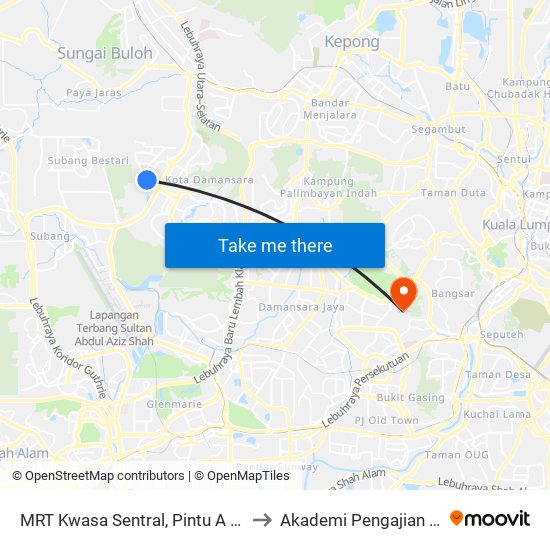 MRT Kwasa Sentral, Pintu A (Sa1020) to Akademi Pengajian Melayu map