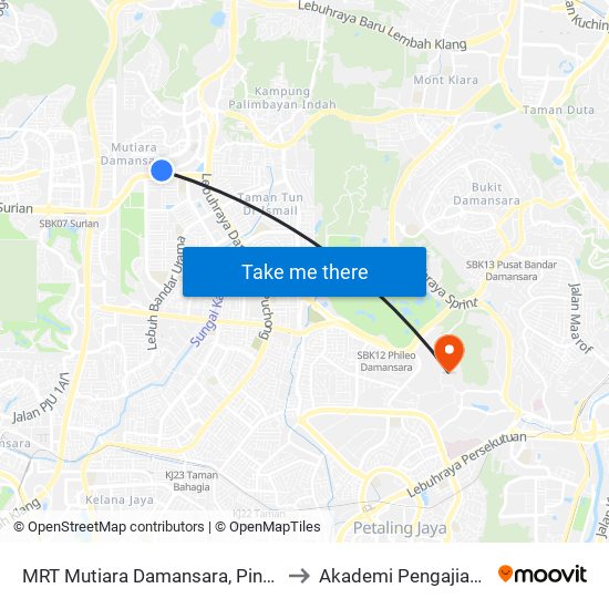 MRT Mutiara Damansara, Pintu B (Pj809) to Akademi Pengajian Melayu map
