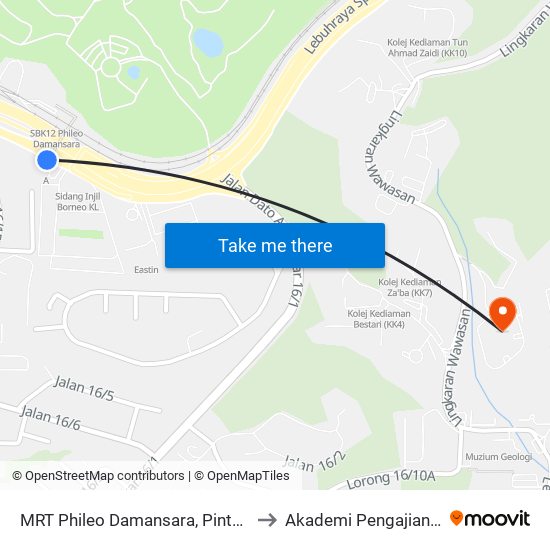 MRT Phileo Damansara, Pintu A (Pj823) to Akademi Pengajian Melayu map