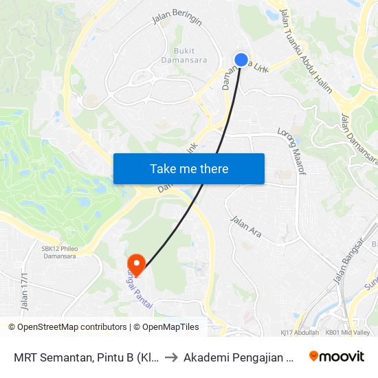 MRT Semantan, Pintu B (Kl1174) to Akademi Pengajian Melayu map