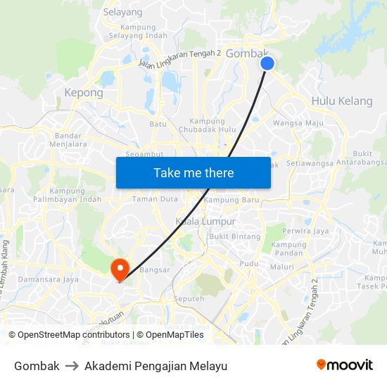 Gombak to Akademi Pengajian Melayu map