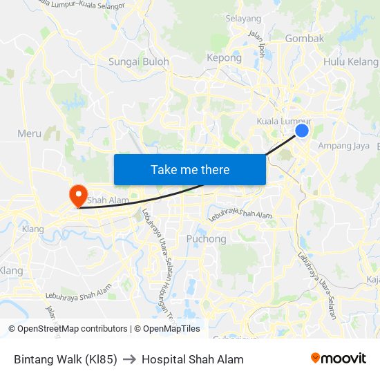 Bintang Walk (Kl85) to Hospital Shah Alam map