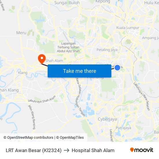 LRT Awan Besar (Kl2324) to Hospital Shah Alam map