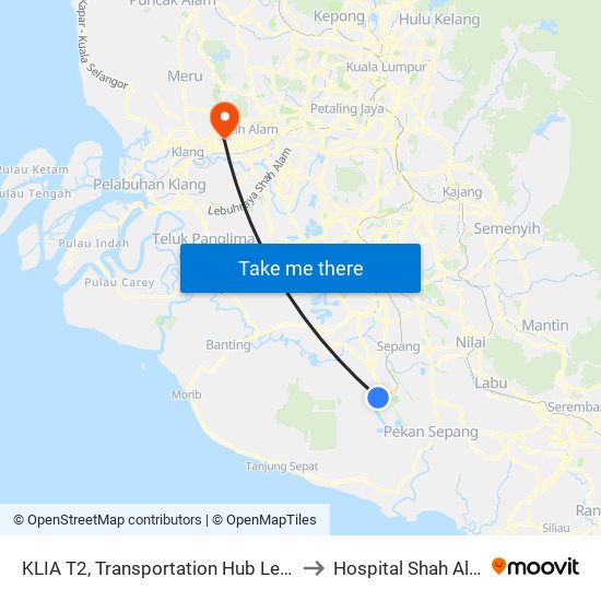 KLIA T2, Transportation Hub Level 1 to Hospital Shah Alam map