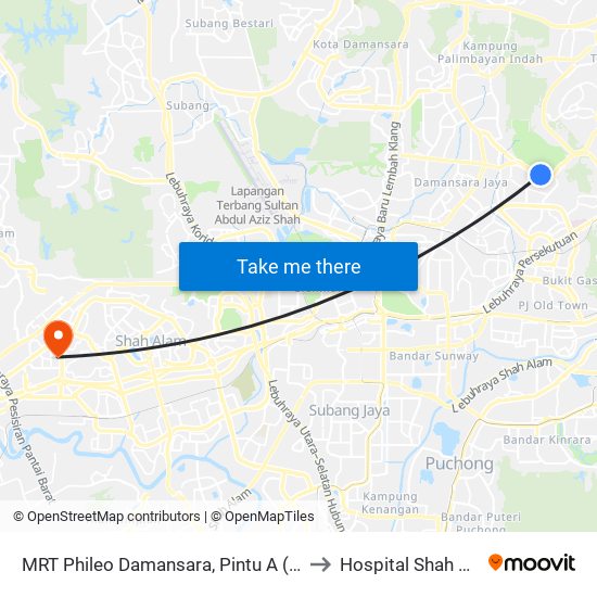 MRT Phileo Damansara, Pintu A (Pj823) to Hospital Shah Alam map