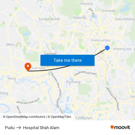 Pudu to Hospital Shah Alam map