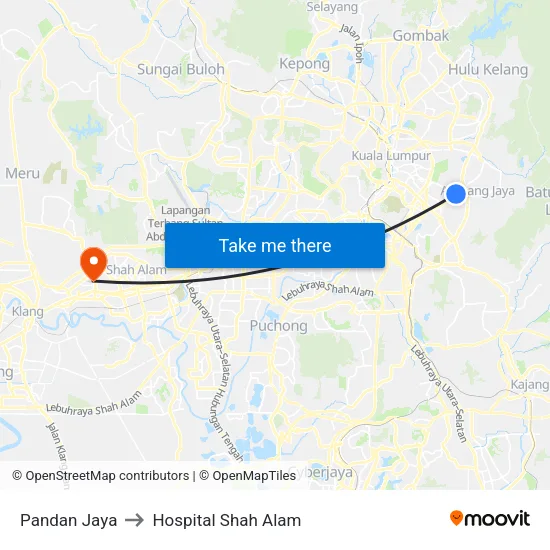 Pandan Jaya to Hospital Shah Alam map