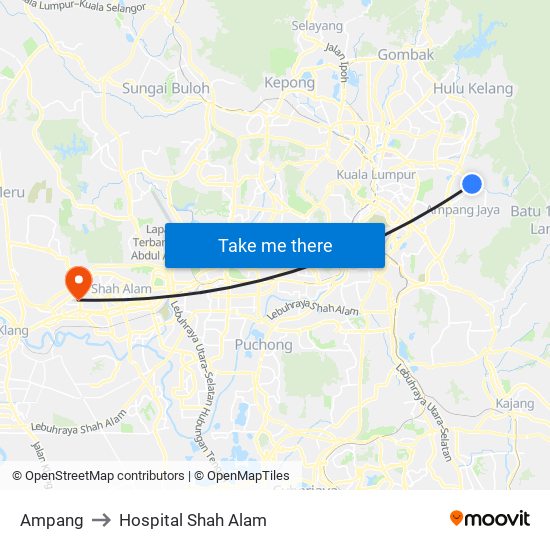 Ampang to Hospital Shah Alam map