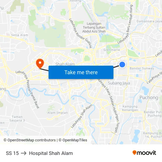 SS 15 to Hospital Shah Alam map
