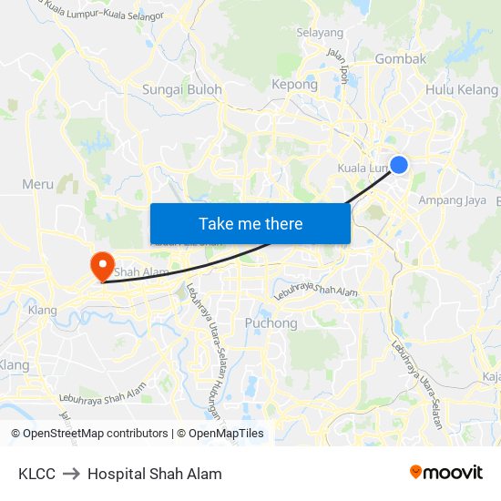 KLCC to Hospital Shah Alam map