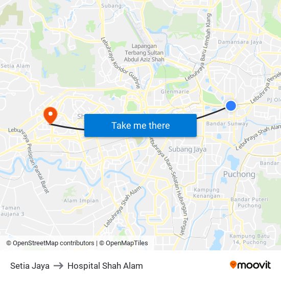 Setia Jaya to Hospital Shah Alam map