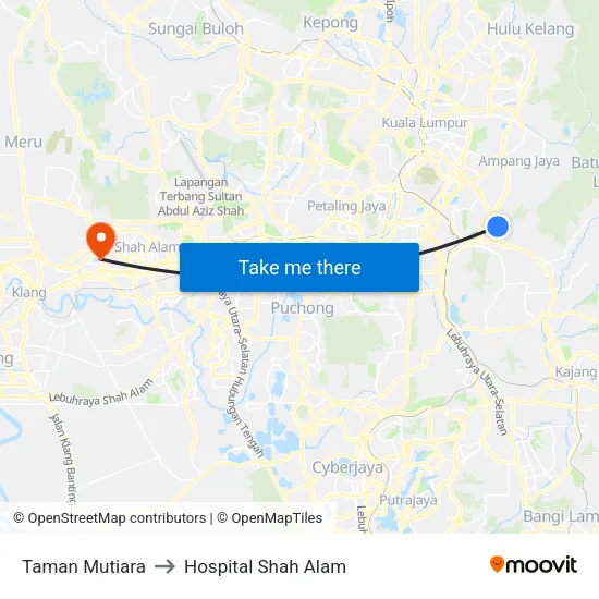 Taman Mutiara to Hospital Shah Alam map