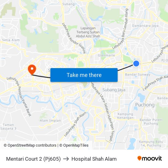 Mentari Court 2 (Pj605) to Hospital Shah Alam map