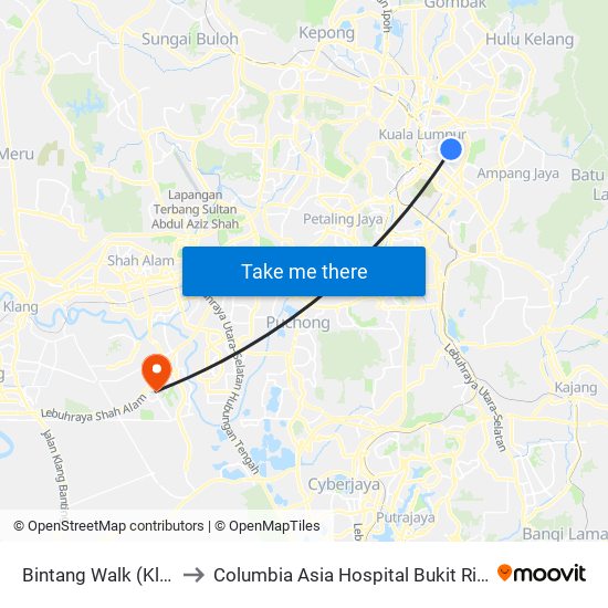 Bintang Walk (Kl85) to Columbia Asia Hospital Bukit Rimau map