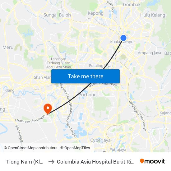 Tiong Nam (Kl42) to Columbia Asia Hospital Bukit Rimau map