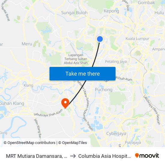 MRT Mutiara Damansara, Pintu B (Pj809) to Columbia Asia Hospital Bukit Rimau map