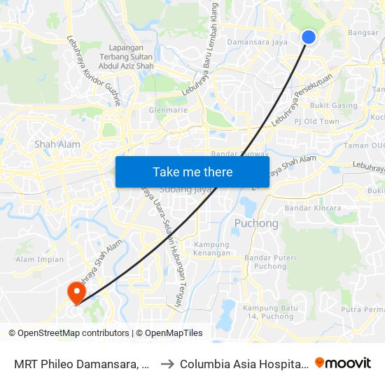 MRT Phileo Damansara, Pintu A (Pj823) to Columbia Asia Hospital Bukit Rimau map