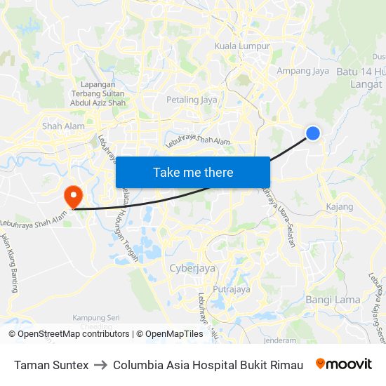 Taman Suntex to Columbia Asia Hospital Bukit Rimau map