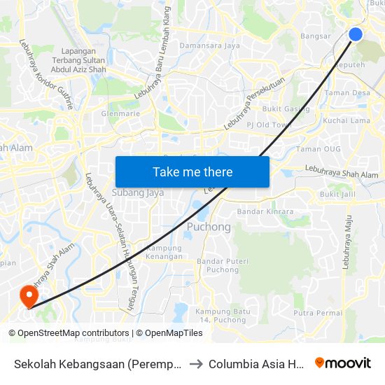 Sekolah Kebangsaan (Perempuan) Methodist 1 & 2 (Kl1082) to Columbia Asia Hospital Bukit Rimau map