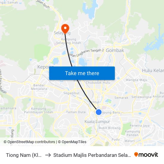 Tiong Nam (Kl42) to Stadium Majlis Perbandaran Selayang map