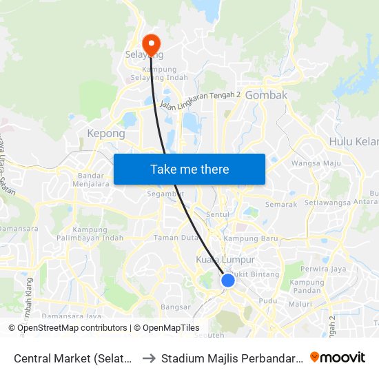 Central Market (Selatan) (Kl109) to Stadium Majlis Perbandaran Selayang map