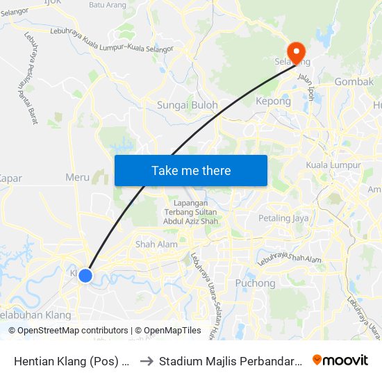 Hentian Klang (Pos) B (Bd664) to Stadium Majlis Perbandaran Selayang map