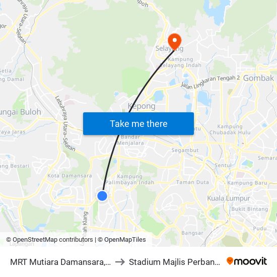 MRT Mutiara Damansara, Pintu B (Pj809) to Stadium Majlis Perbandaran Selayang map