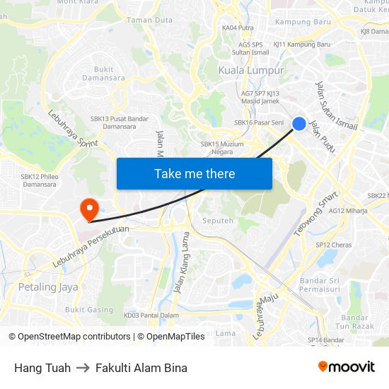 Hang Tuah to Fakulti Alam Bina map