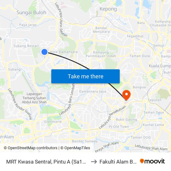 MRT Kwasa Sentral, Pintu A (Sa1020) to Fakulti Alam Bina map