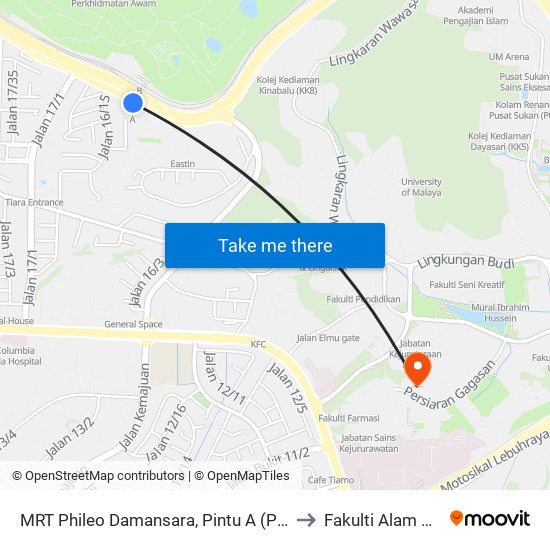 MRT Phileo Damansara, Pintu A (Pj823) to Fakulti Alam Bina map
