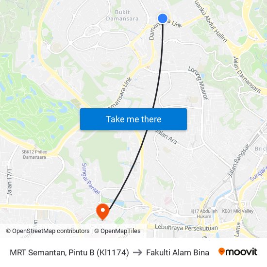 MRT Semantan, Pintu B (Kl1174) to Fakulti Alam Bina map