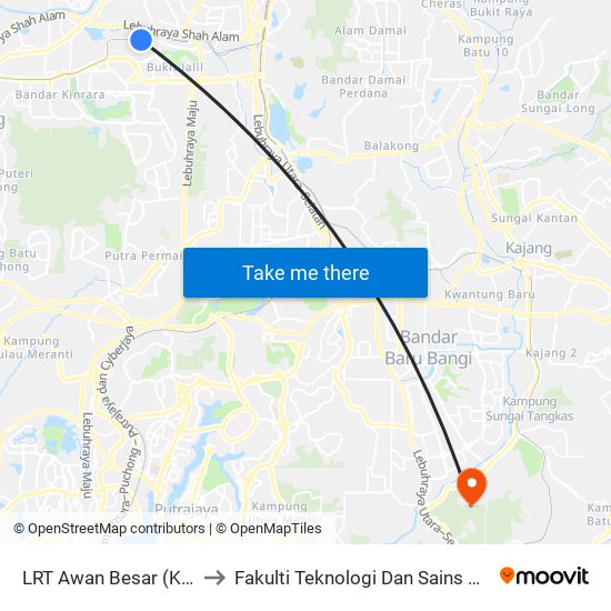 LRT Awan Besar (Kl2324) to Fakulti Teknologi Dan Sains Maklumat map