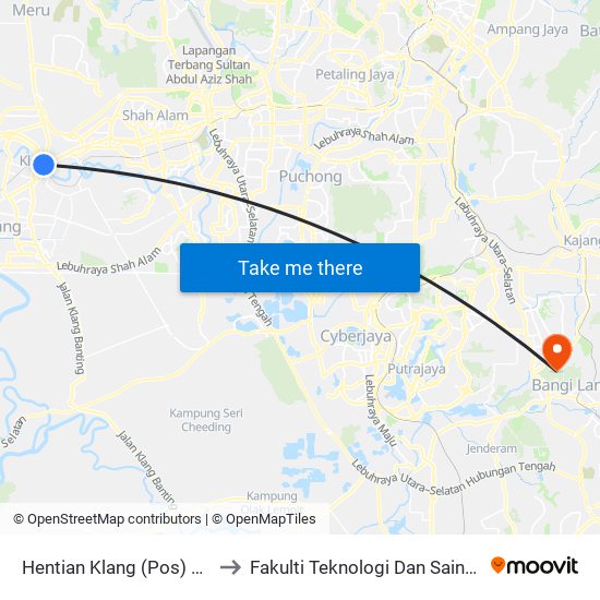 Hentian Klang (Pos) B (Bd664) to Fakulti Teknologi Dan Sains Maklumat map