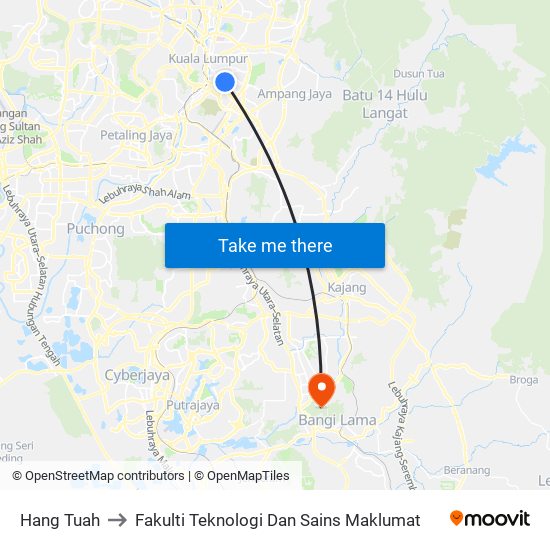 Hang Tuah to Fakulti Teknologi Dan Sains Maklumat map
