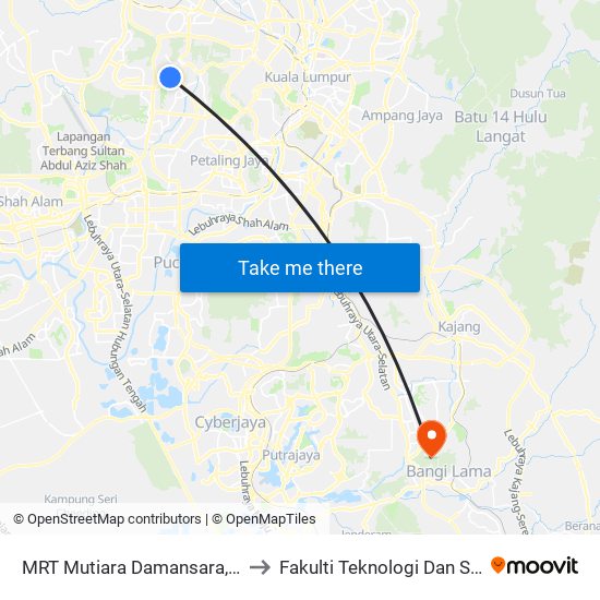 MRT Mutiara Damansara, Pintu C (Pj814) to Fakulti Teknologi Dan Sains Maklumat map