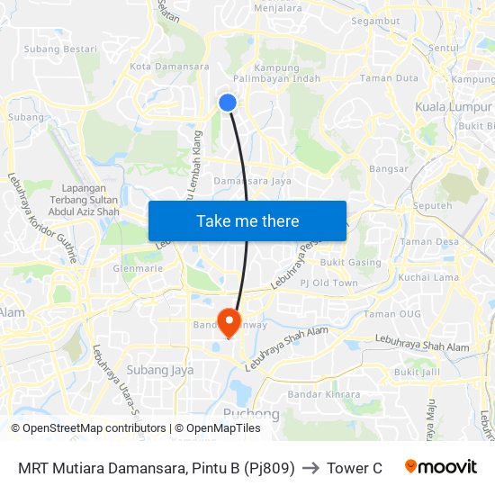MRT Mutiara Damansara, Pintu B (Pj809) to Tower C map