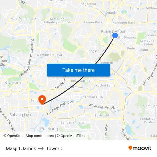 Masjid Jamek to Tower C map