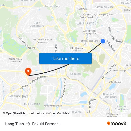 Hang Tuah to Fakulti Farmasi map