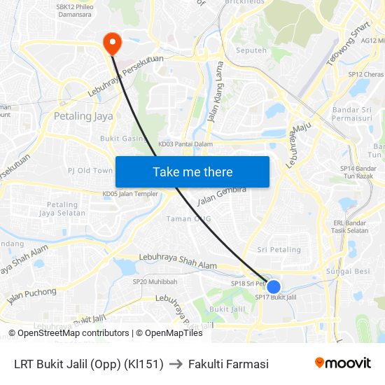 LRT Bukit Jalil (Opp) (Kl151) to Fakulti Farmasi map