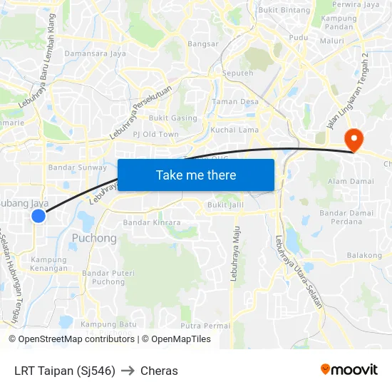 LRT Taipan (Sj546) to Cheras map