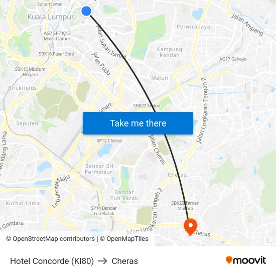 Hotel Concorde (Kl80) to Cheras map