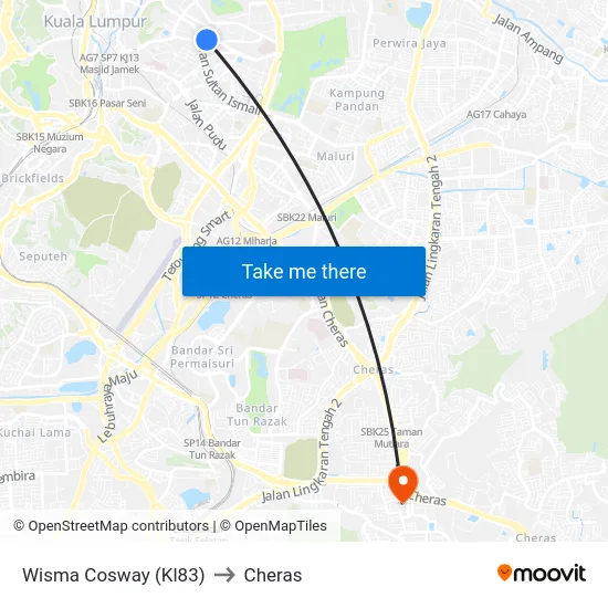Wisma Cosway (Kl83) to Cheras map