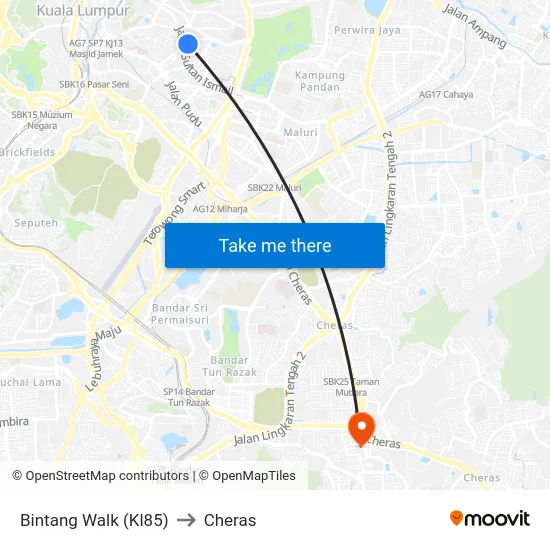 Bintang Walk (Kl85) to Cheras map