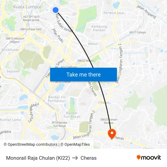 Monorail Raja Chulan (Kl22) to Cheras map