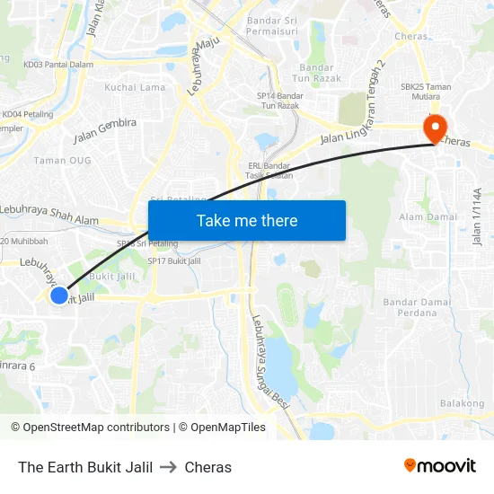 The Earth Bukit Jalil to Cheras map