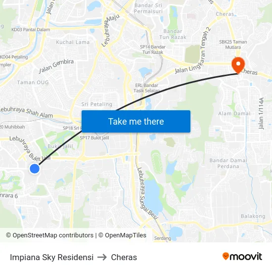 Impiana Sky Residensi to Cheras map