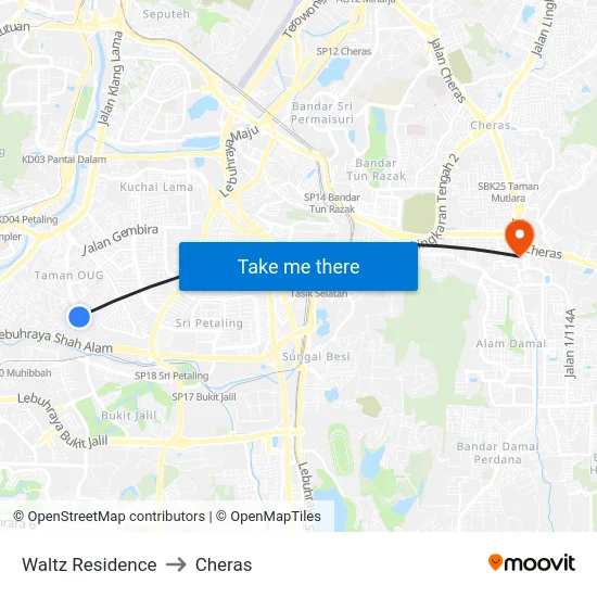 Waltz Residence to Cheras map