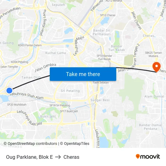 Oug Parklane, Blok E to Cheras map
